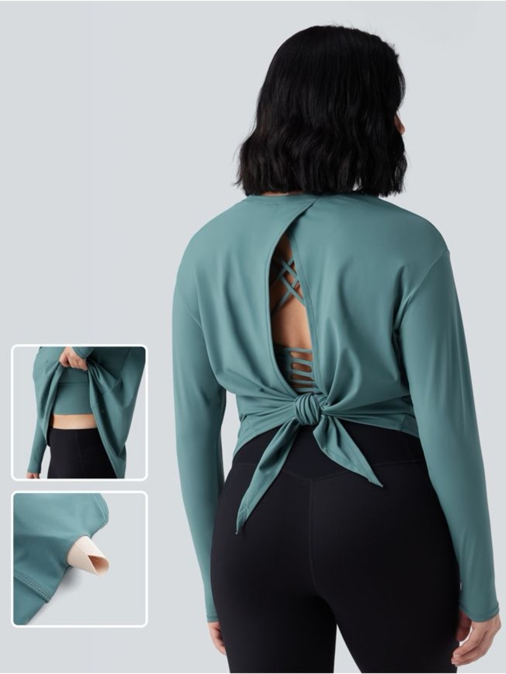 Halara SoftlyZero™ Airy Round Neck 2-in-1 Tie Back Yoga Sports Top-UPF50+ medium